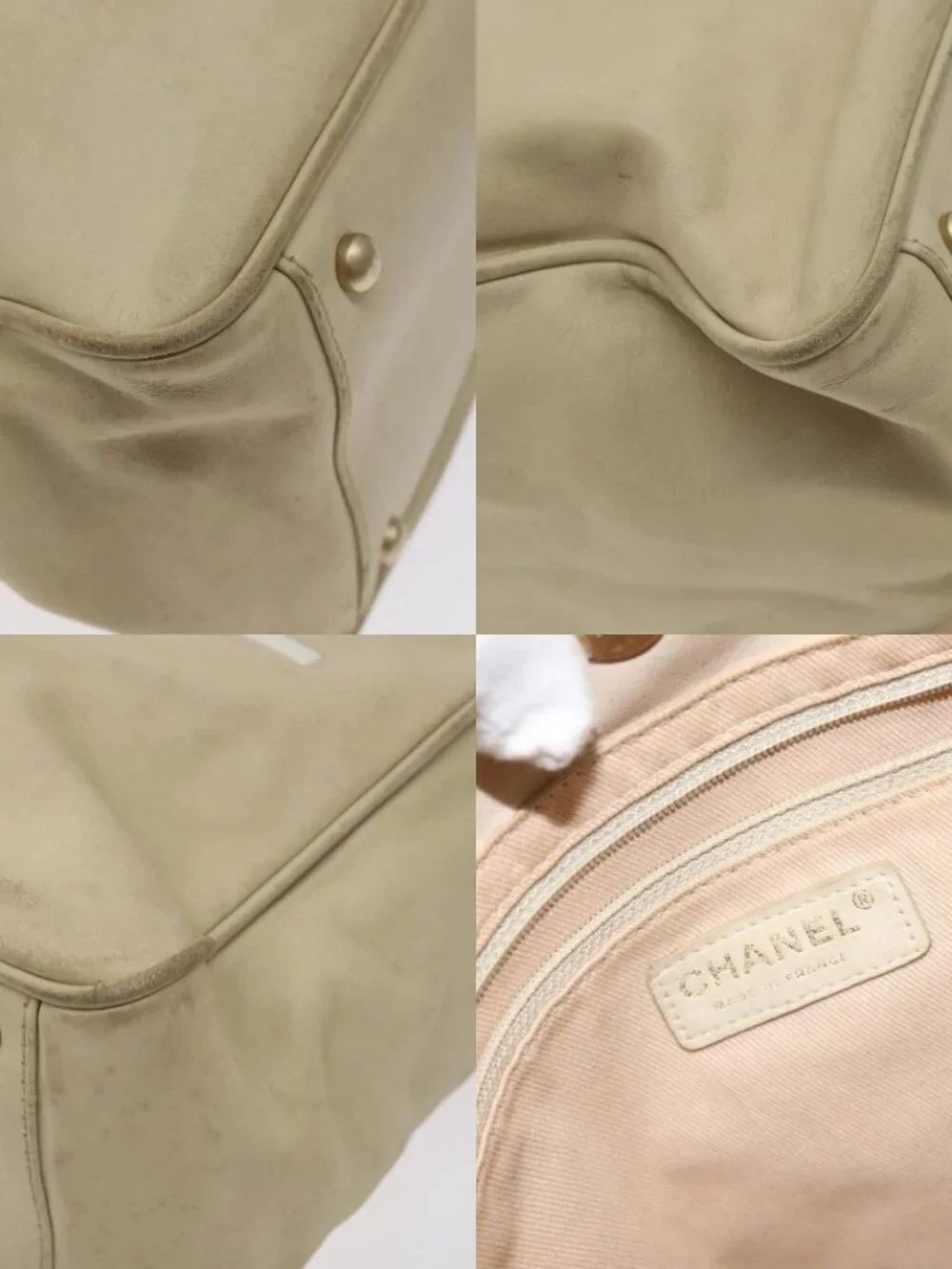 CHANEL Camelia Tote Bag Lamb Skin Beige Gold CC Auth 130498